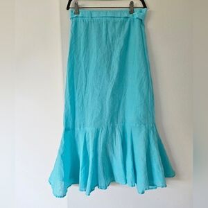 Ann Taylor Blue Asymmetrical A-Line Midi Skirt